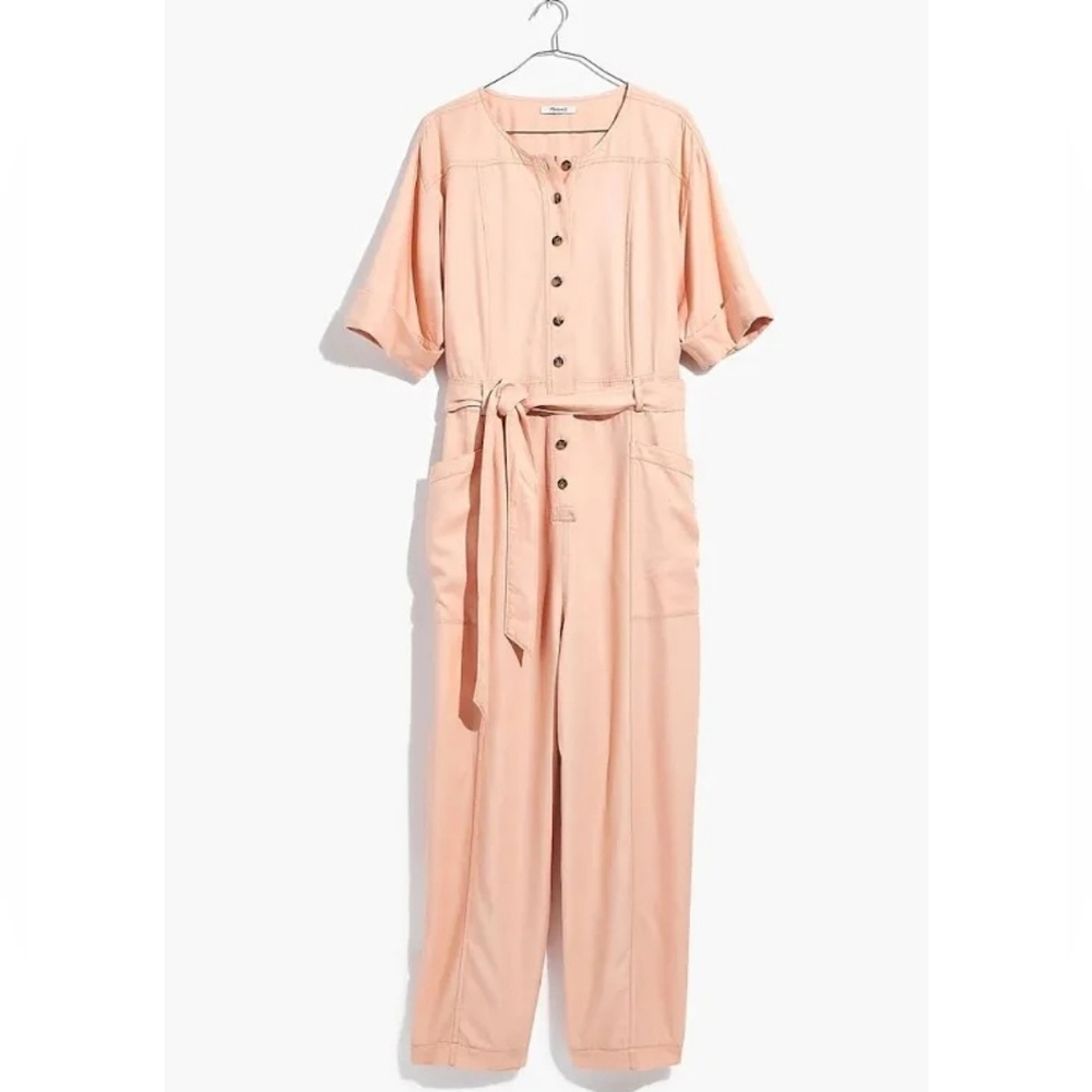 Madewell Top Stitched Cropped Coverall Jumpsuit - Size 0 - Blush Pink - Picture 2 of 3